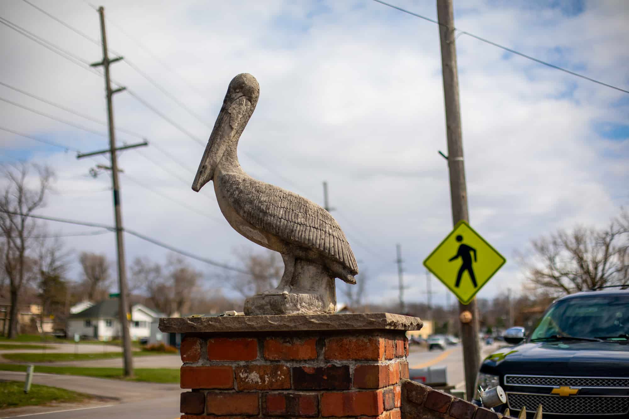 Pelican statue on Lake Shore Drive in Cedar Lake Indiana