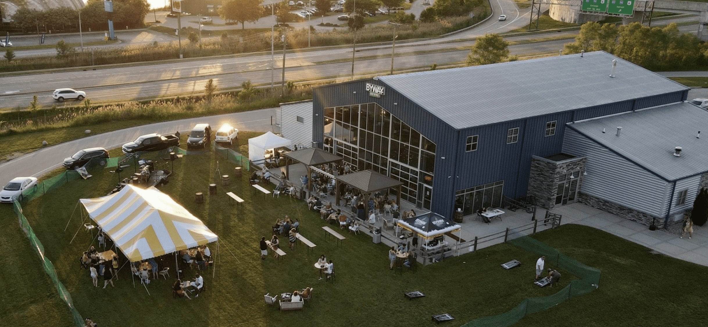 Drone shot of Byway Brewing in Highland, IN